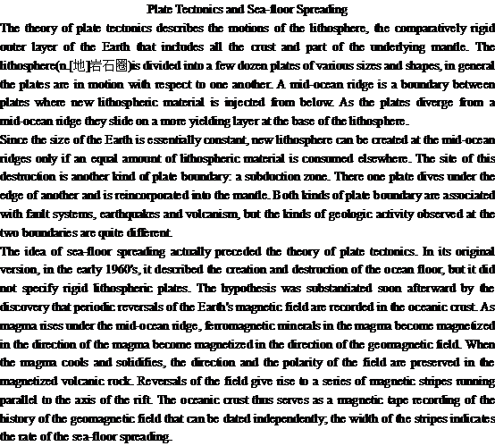 关于板块构造及海床扩展Plate Tectonics and Sea-floor Spreading